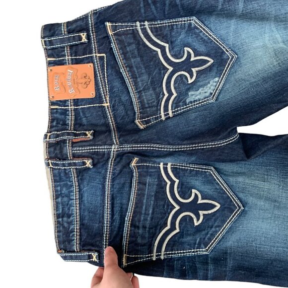 Vintage Rock Revival Embroidered Jeans Size 33 JAKE Blue - Picture 8 of 12